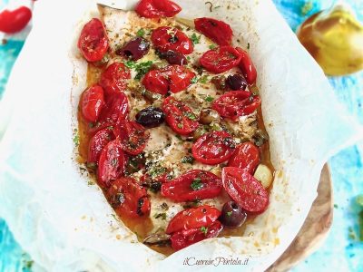 pesce spada al forno con pomodorini e olive